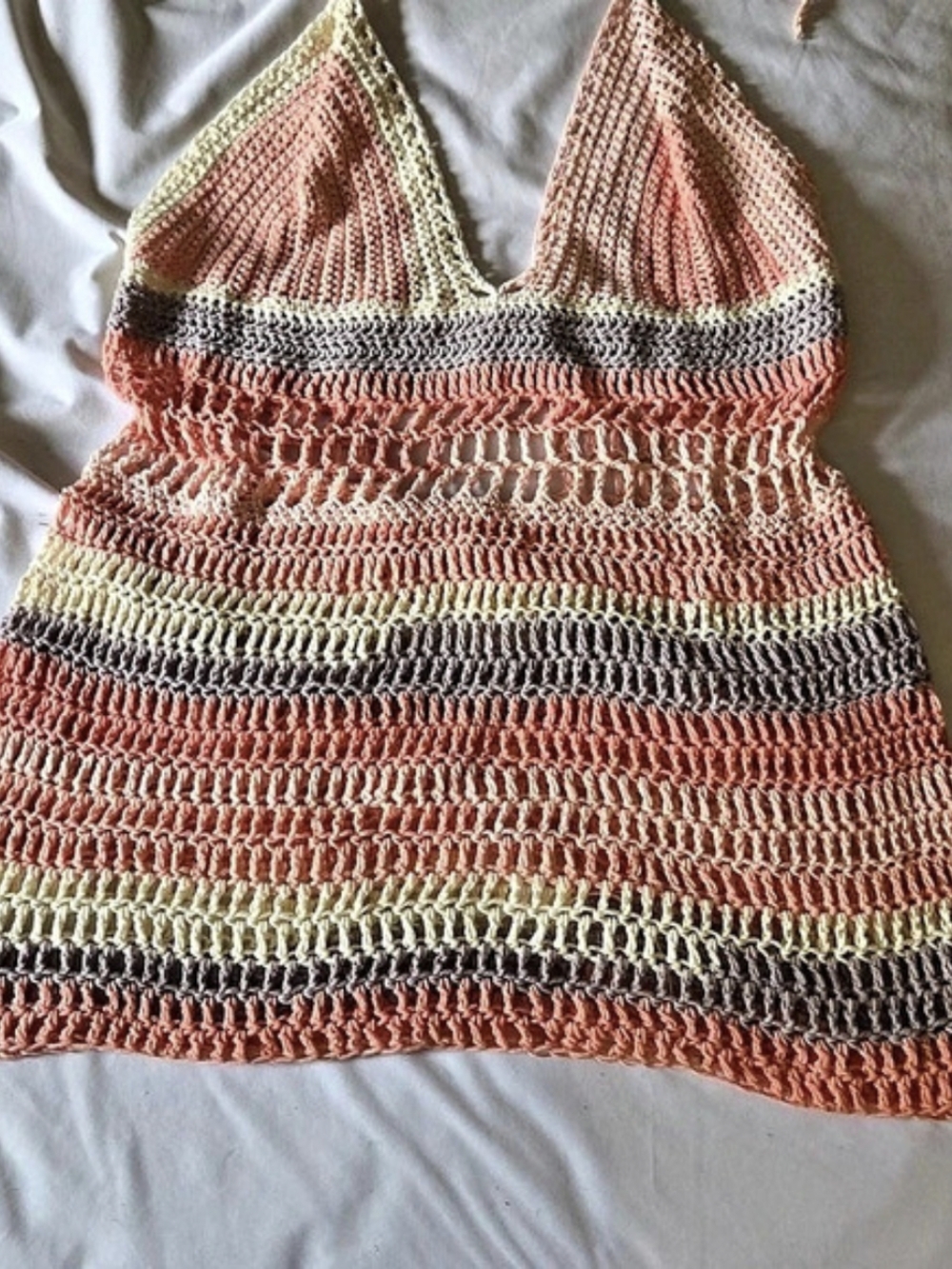Striped Crochet Mini Dress in Pink & Cream